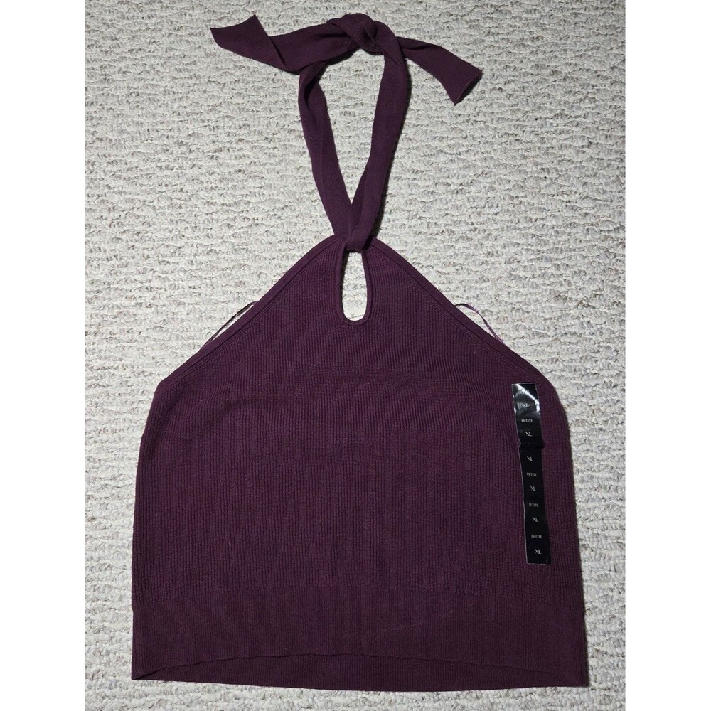 Banana Republic Knit Halter Top Tie Neck Keyhole Ribbed Sweater Plum Petite XL